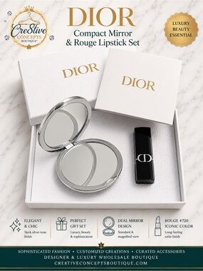 Dior Compact Mirror & Rouge #720 Lipstick Luxury Gift Set